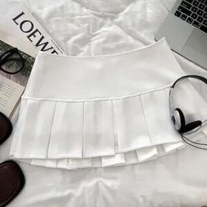 Low Waist Plain Pleated Mini A-Line Skirt White | DIYI 280170774