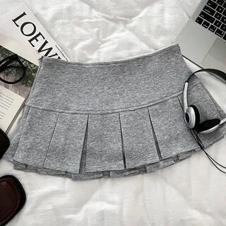 Low Waist Plain Pleated Mini A-Line Skirt Gray | DIYI by DIYI