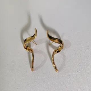 Plain Spiral Warp Around Alloy Open Ring / Open Bangle / Drop Earring 1 Pair - Earring - Gold by Sharkkira
