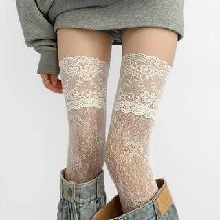 Lace Over The Knee Socks 1 Pair - White by Lychee