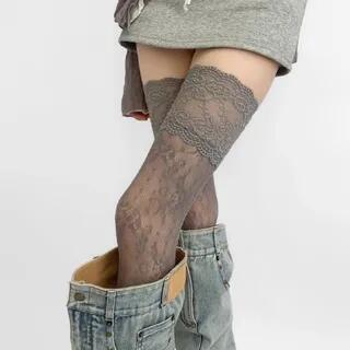 Lace Over The Knee Socks 1 Pair - Gray by Lychee
