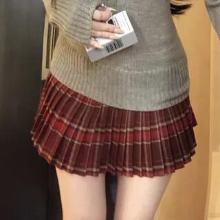 High Waist Striped Pleated Mini Skirt Skirt - Red by Metonymph
