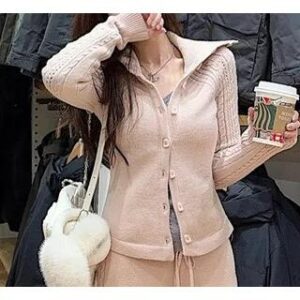 Stand Collar Plain Cardigan Cardigan - Pink 280348275