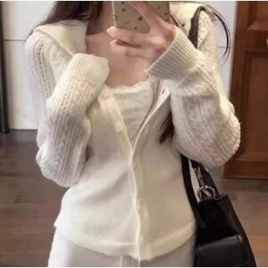 Stand Collar Plain Cardigan Cardigan - White 280348303
