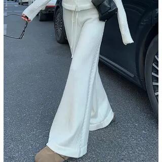 Stand Collar Plain Cardigan / Mid Rise Plain Wide Leg Pants Pants - White by Trendycas
