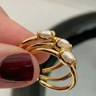 Freshwater Pearl Alloy Open Ring Gold | Panda Dama by Panda Dama