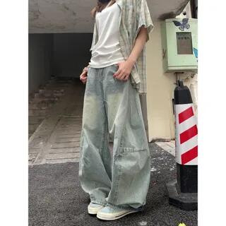 High Rise Washed Baggy Jeans Blue by Coline