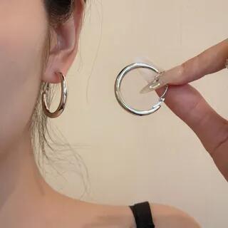 Polished Alloy Hoop Earring (Various Designs) JML6681 - 1 Pair - Silver - 3cm by Seirios