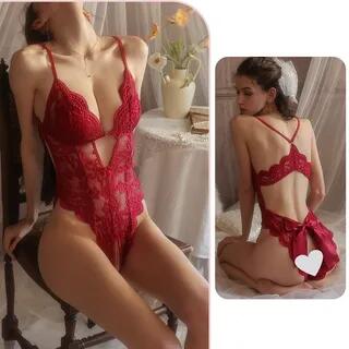 Plain Cutout Crotchless Lace Teddy Wine Red by Candyiry