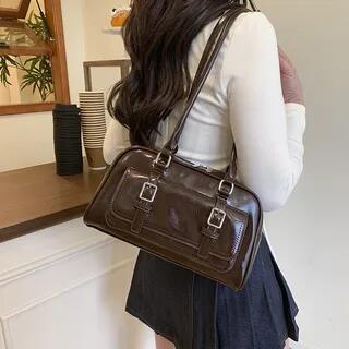 Flap Buckled Bowler Bag Coffee by FAYLE