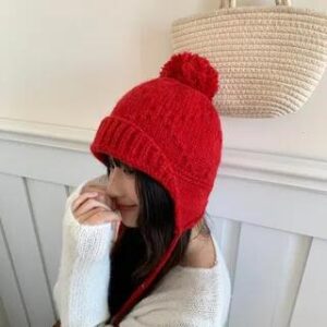 Pom Pom Knit Beanie Red - 56 To 58cm 280708172