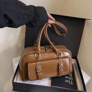 Flap Buckled Bowler Bag Brown 280708440