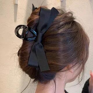 Polished / Frosted Ribbon Hair Claw Clip Bright - Black | Mentosi by Mentosi