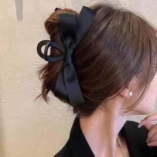 Polished / Frosted Ribbon Hair Claw Clip Matte - Black | Mentosi by Mentosi