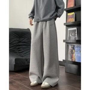 Drawstring Waist Plain Wide Leg Sweatpants Light Gray | Neonity Wear 280747313