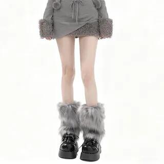 Fluffy Faux Fur Leg Warmers Gray by Whychunga