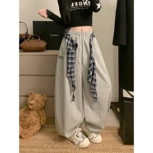 Plain Detachable Scarf Baggy Sweatpants Gray 280753977