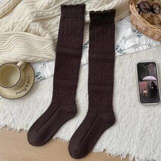 Pointelle Tall Socks Dark Coffee by Lychee