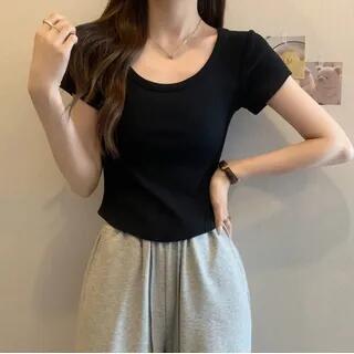 Short Sleeve Scoop Neck Plain Panel Tee Black | Daybreak by Daybreak