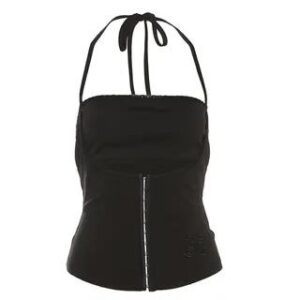 Halter Neck Plain Corset Camisole Top Black 280928448