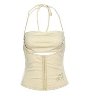 Halter Neck Plain Corset Camisole Top Almond 280928478