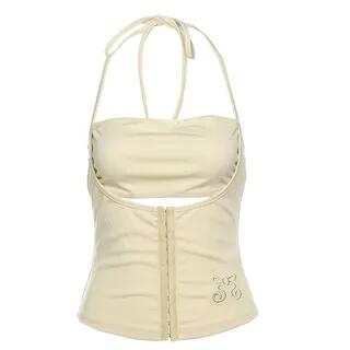 Halter Neck Plain Corset Camisole Top Almond by Sugarcoat