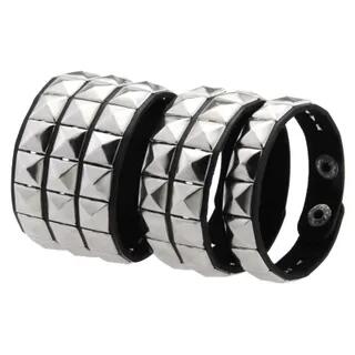 Studded Faux Leather Bracelet (Various Designs) / Set Set of 3 - Black by SURELIN