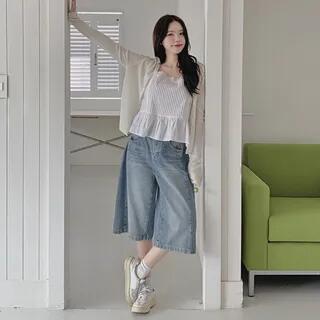 Wide Denim Bermuda Shorts Light Blue by HOTPING