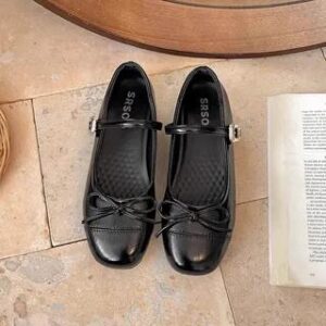 Ribbon Accent Mary Jane Flats Black 280990046