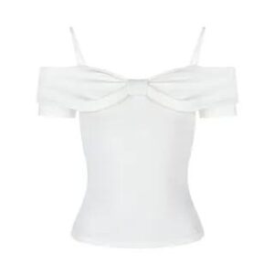 Short-Sleeve Cold-Shoulder Plain Bow Tee White 280992837