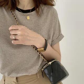 Short-Sleeve Round Neck Striped T-Shirt 569 - Stripe - Black by Bolgivy