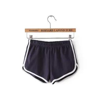 High Waist Plain Contrast Trim Hot Pants Navy Blue by Wildery