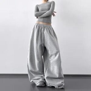 Drawstring Waist Plain Panel Baggy Sweatpants Gray 281010857