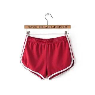 High Waist Plain Contrast Trim Hot Pants Wine Red by Wildery