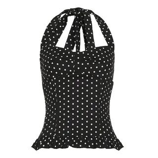 Halter Neck Dotted Ruffled Hem Slim-Fit Tank Top Black by Sosana