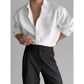 Embossed Long-Sleeve Shirt White by Savenne
