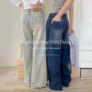 Washed Wide-Leg Jeans Yellow Blue by HOTPING