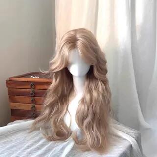 Set: Long Full Wig - Curly + Hair Net Light Brown by Jasmintinea
