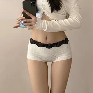 Lace Trim Boyshorts Dots - White by Candyiry