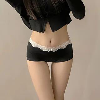 Lace Trim Boyshorts Plain - Black by Candyiry