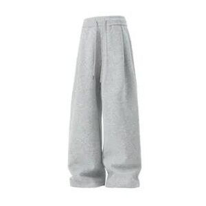 Drawstring Waist Plain Wide Leg Sweatpants Melange Gray 281151285
