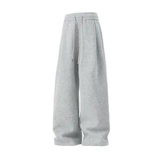 Drawstring Waist Plain Wide Leg Sweatpants Melange Gray by Really Point