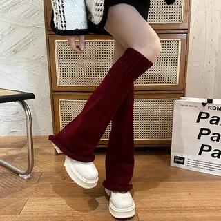 Plain Knitted Leg Warmers Wine Red by Gentiana