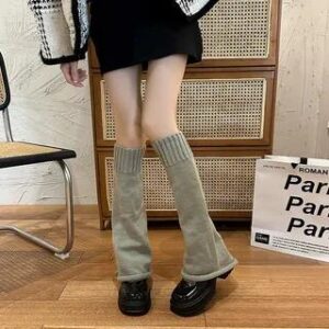 Plain Knitted Leg Warmers Light Gray 281178588