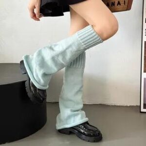 Plain Knitted Leg Warmers Light Blue 281178593