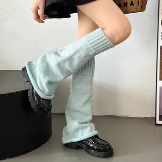 Plain Knitted Leg Warmers Light Blue by Gentiana