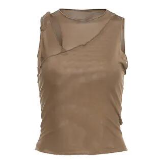Plain Mesh Slim-Fit Crop Tank Top Coffee by Sosana