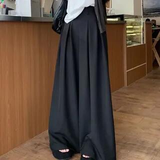High Rise Plain Baggy Slacks Without Belt - Black by Sisyphi