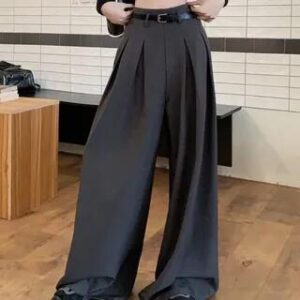 High Rise Plain Baggy Slacks Without Belt - Gray 281220225
