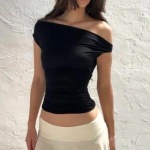 Black Off-Shoulder Jersey Top fashion styling inspiration